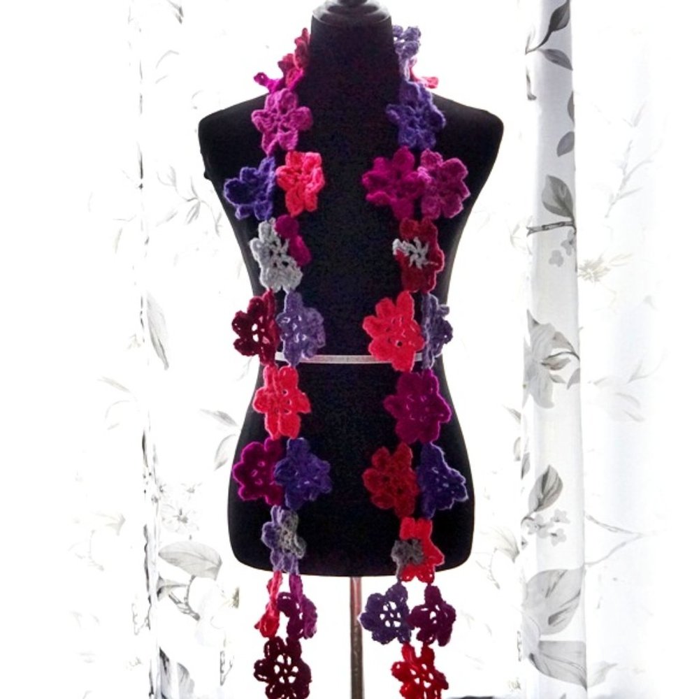 Violet Bouquet Floral Crochet Scarf